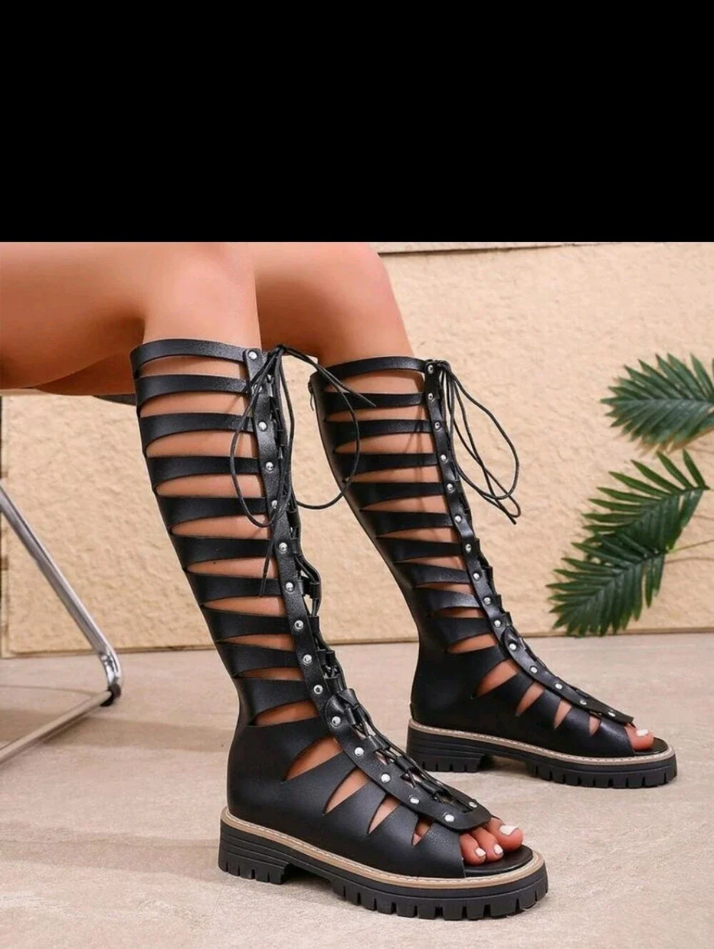 ●●SELLING FAST●●NEW Punk Style Lace-Up Back Zipper Rivet Hollow Out Sandals
